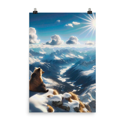 Foto der Alpen im Winter mit Bären auf dem Gipfel, glitzernder Neuschnee unter der Sonne - Premium Poster (glänzend) camping xxx yyy zzz 61 x 91.4 cm