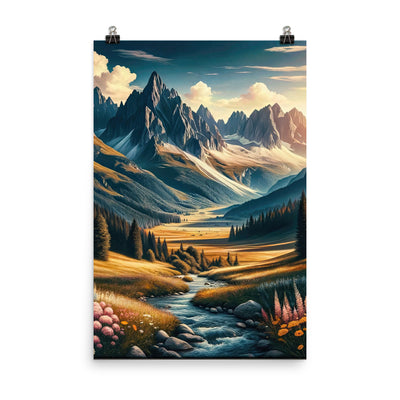 Quadratisches Kunstwerk der Alpen, majestätische Berge unter goldener Sonne - Premium Poster (glänzend) berge xxx yyy zzz 61 x 91.4 cm