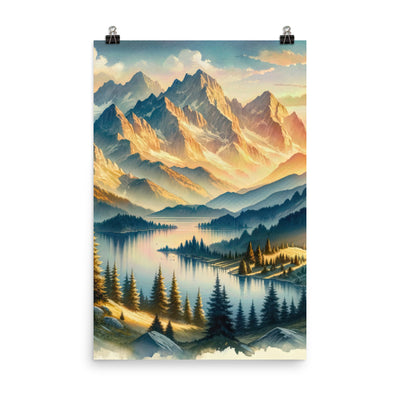 Aquarell der Alpenpracht bei Sonnenuntergang, Berge im goldenen Licht - Premium Poster (glänzend) berge xxx yyy zzz 61 x 91.4 cm