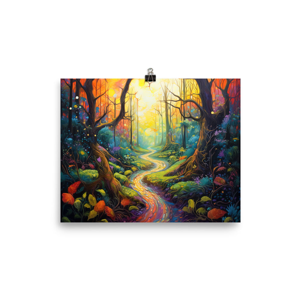 Wald und Wanderweg - Bunte, farbenfrohe Malerei - Premium Poster (glänzend) camping xxx 20.3 x 25.4 cm