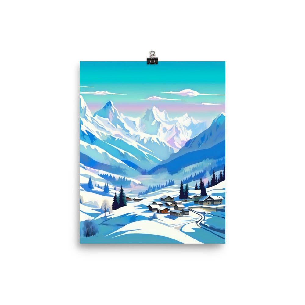 Berge und Schnee - Landschaft - Premium Poster (glänzend) ski xxx 20.3 x 25.4 cm