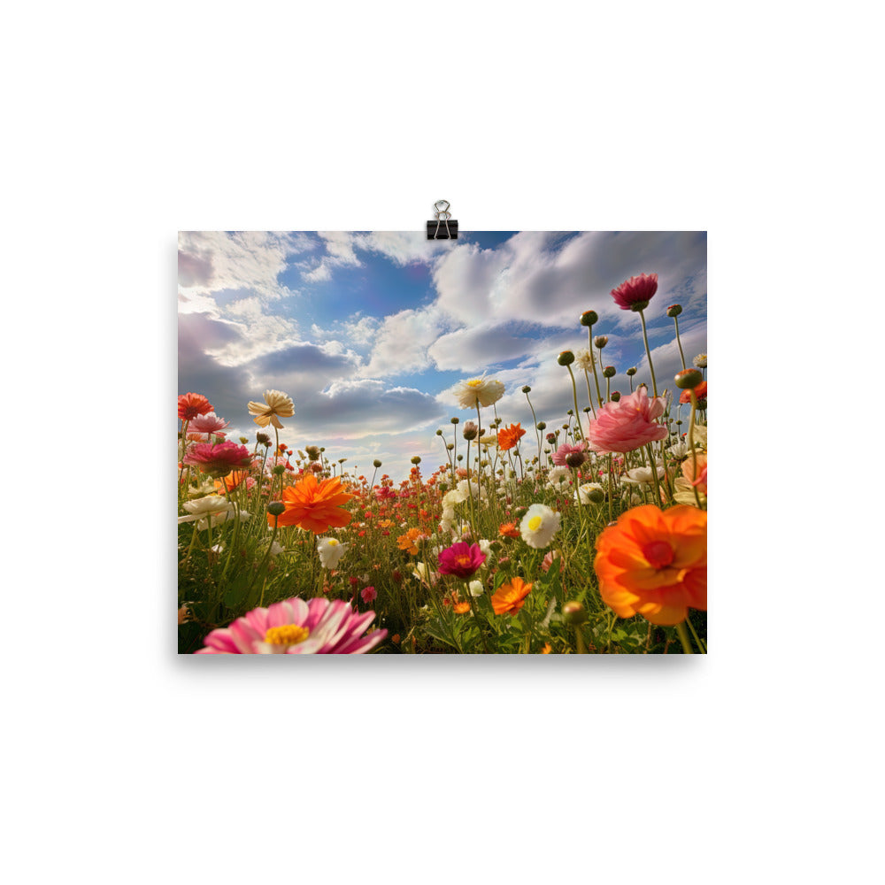 Blumenfeld und Sonnenschein - Premium Poster (glänzend) camping xxx 20.3 x 25.4 cm