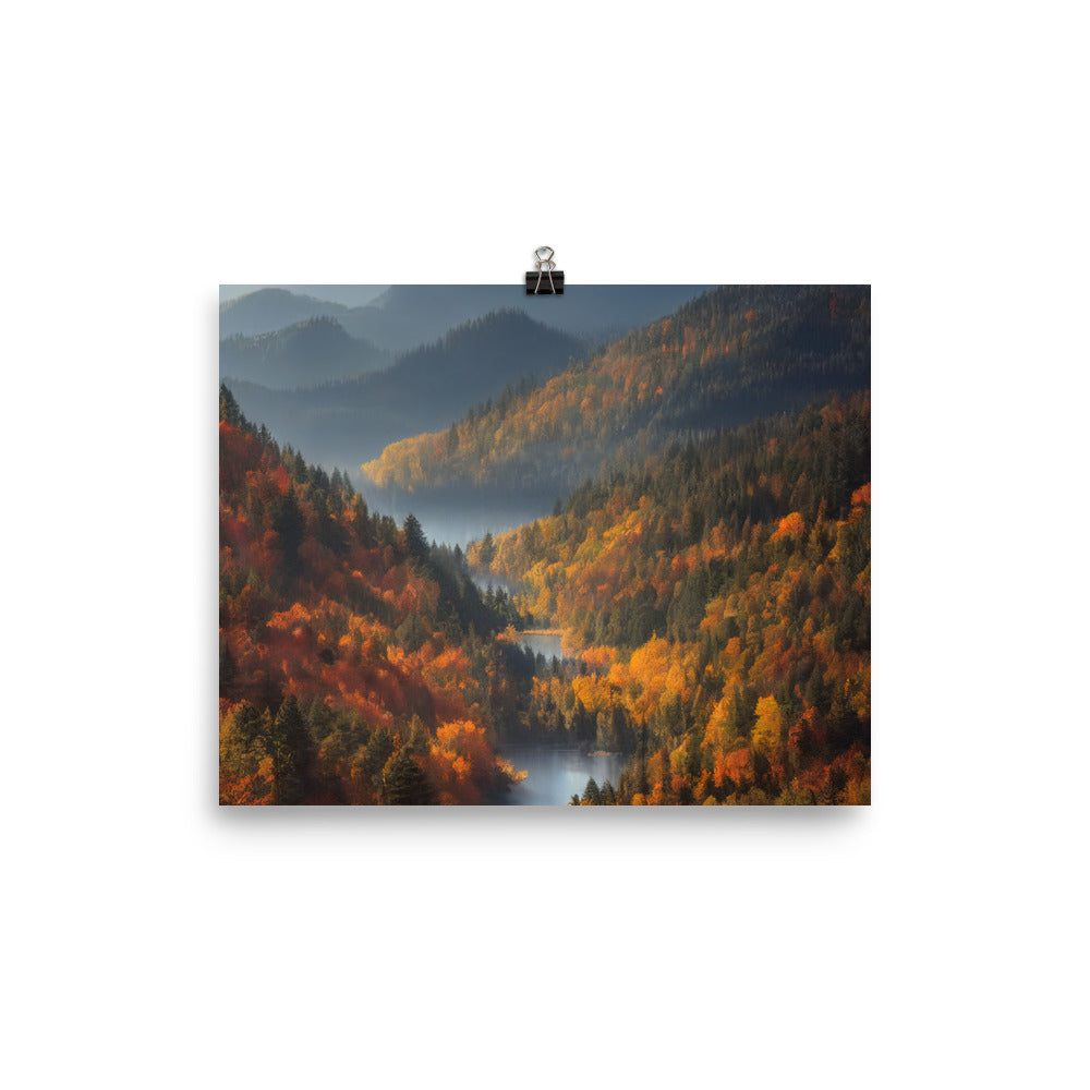 Berge, Wald und Nebel - Malerei - Premium Poster (glänzend) berge xxx 20.3 x 25.4 cm