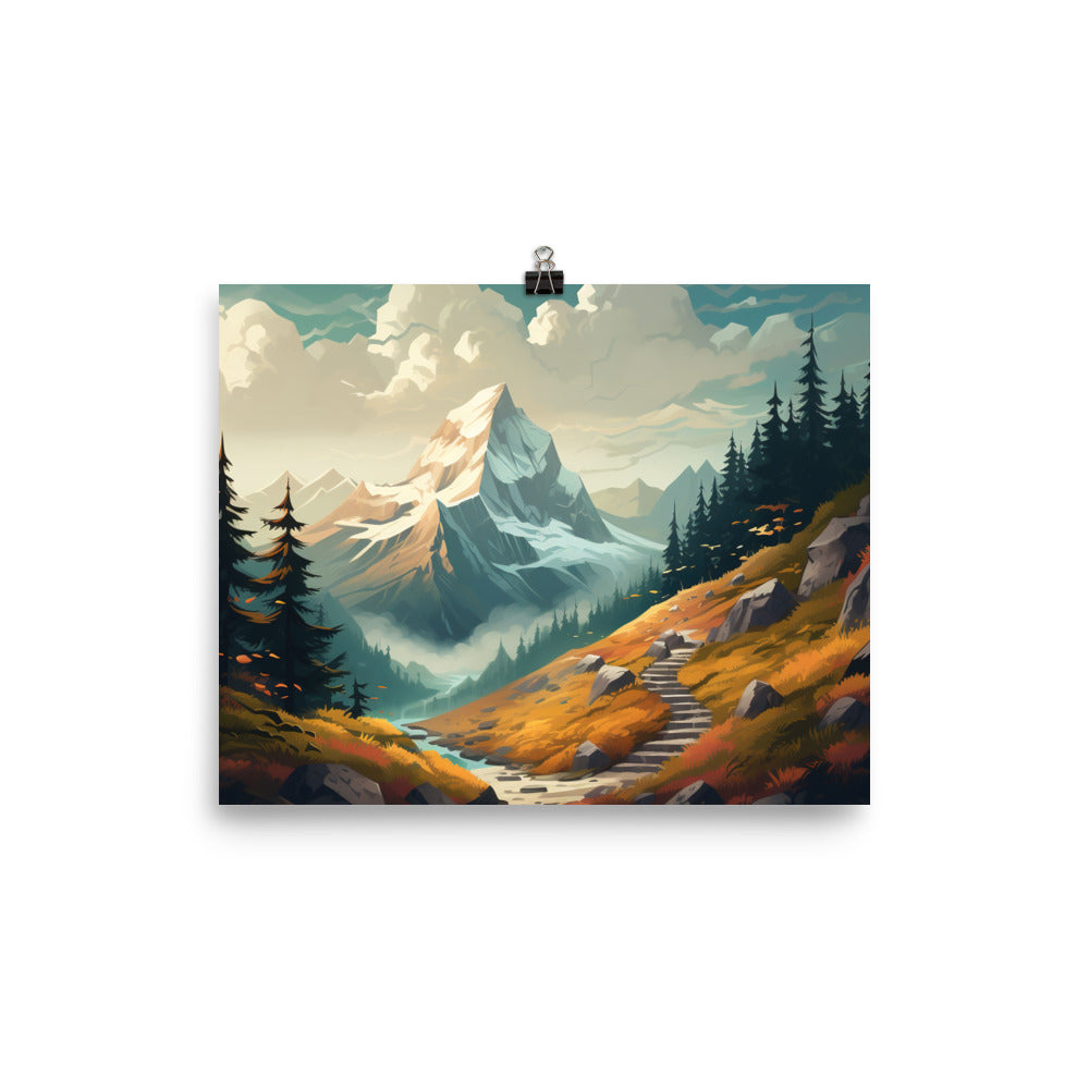 Berge, Wald und Wanderweg - Malerei - Premium Poster (glänzend) berge xxx 20.3 x 25.4 cm