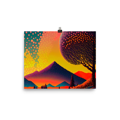 Berge und warme Farben - Punktkunst - Premium Poster (glänzend) berge xxx 20.3 x 25.4 cm