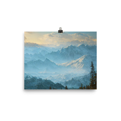 Schöne Berge mit Nebel bedeckt - Ölmalerei - Premium Poster (glänzend) berge xxx 20.3 x 25.4 cm