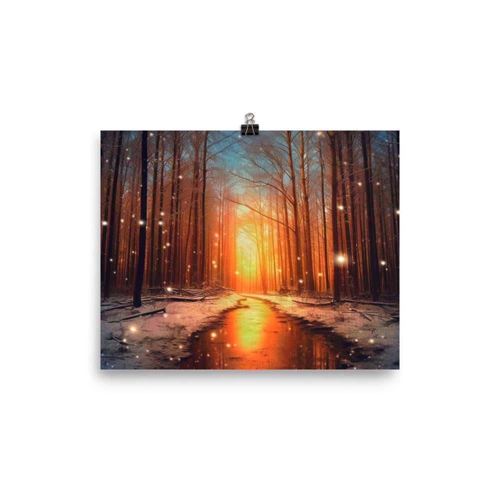 Bäume im Winter, Schnee, Sonnenaufgang und Fluss - Premium Poster (glänzend) camping xxx 20.3 x 25.4 cm