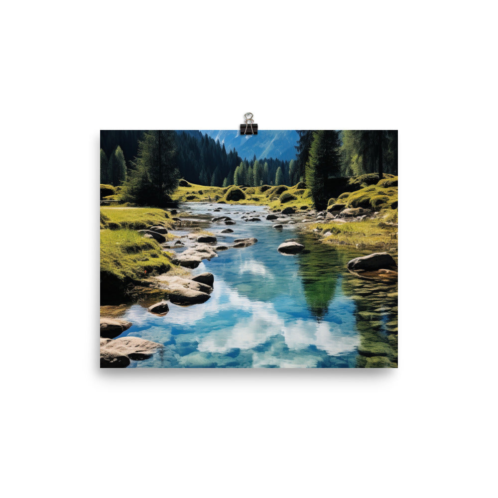 Österreichische Alpen und steiniger Bach - Premium Poster (glänzend) berge xxx 20.3 x 25.4 cm