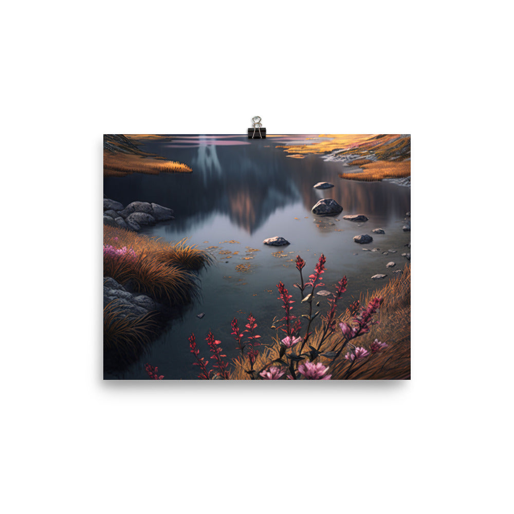 Berge, Bergsee und Blumen - Premium Poster (glänzend) berge xxx 20.3 x 25.4 cm