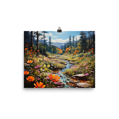 Berge, schöne Blumen und Bach im Wald - Premium Poster (glänzend) berge xxx 20.3 x 25.4 cm