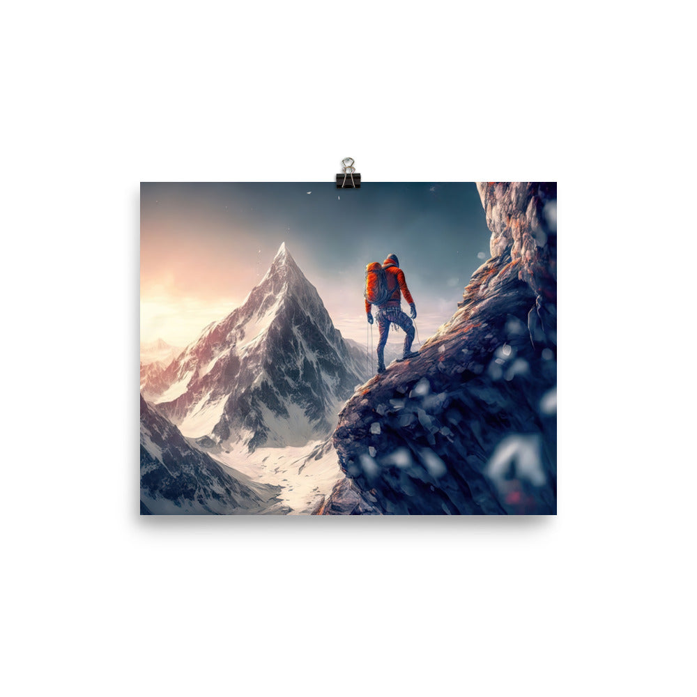 Bergsteiger auf Berg - Epische Malerei - Premium Poster (glänzend) klettern xxx 20.3 x 25.4 cm