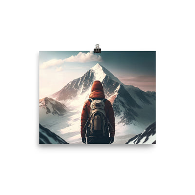 Wanderer von hinten vor einem Berg - Malerei - Premium Poster (glänzend) berge xxx 20.3 x 25.4 cm