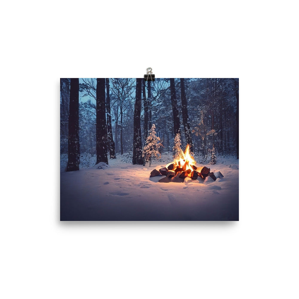 Lagerfeuer im Winter - Camping Foto - Premium Poster (glänzend) camping xxx 20.3 x 25.4 cm