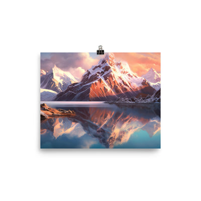Berg und Bergsee - Landschaftsmalerei - Premium Poster (glänzend) berge xxx 20.3 x 25.4 cm