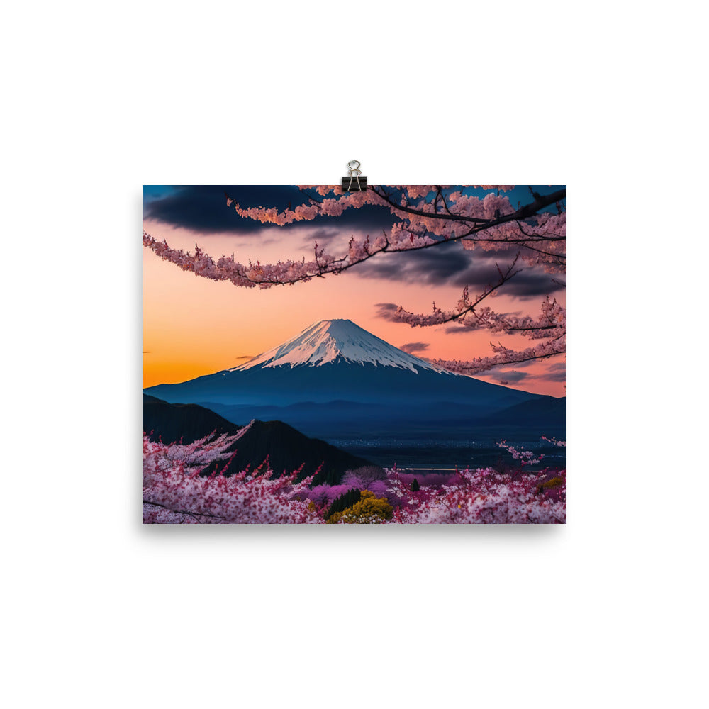 Berg - Pinke Bäume und Blumen - Premium Poster (glänzend) berge xxx 20.3 x 25.4 cm
