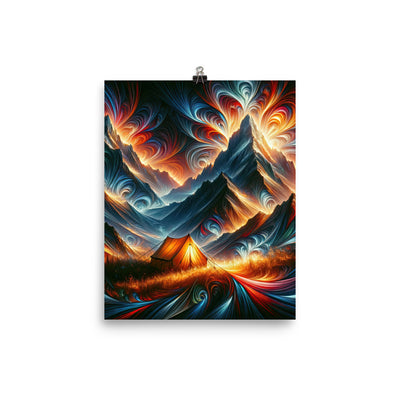 Abstrakte Kunst der Alpen, wo die Berge mit dynamischen Farben und Mustern pulsieren und eine Szene Energie schaffen - Premium Luster camping xxx yyy zzz 20.3 x 25.4 cm