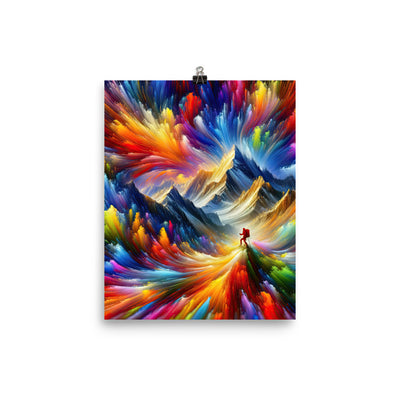 Alpen im Farbsturm mit erleuchtetem Wanderer - Abstrakt - Premium Poster (glänzend) wandern xxx yyy zzz 20.3 x 25.4 cm