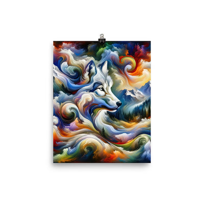 Abstraktes Alpen Gemälde: Wirbelnde Farben und Majestätischer Wolf, Silhouette (AN) - Premium Poster (glänzend) xxx yyy zzz 20.3 x 25.4 cm