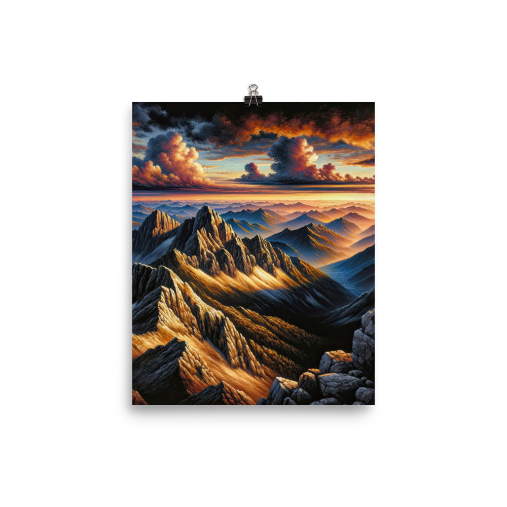 Alpen in Abenddämmerung: Acrylgemälde mit beleuchteten Berggipfeln - Premium Poster (glänzend) berge xxx yyy zzz 20.3 x 25.4 cm