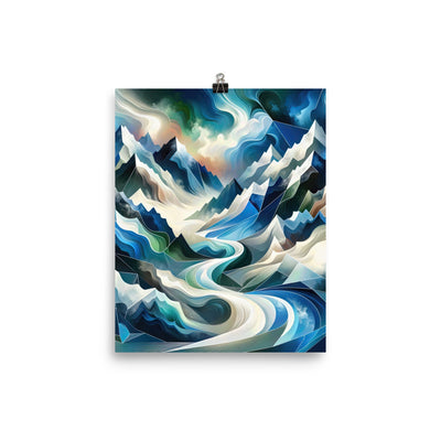 Abstrakte Kunst der Alpen, die geometrische Formen verbindet, um Berggipfel, Täler und Flüsse im Schnee darzustellen. . - Premium Luster berge xxx yyy zzz 20.3 x 25.4 cm