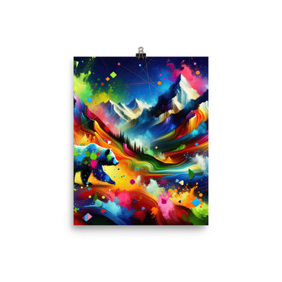 Neonfarbener Alpen Bär in abstrakten geometrischen Formen - Premium Poster (glänzend) camping xxx yyy zzz 20.3 x 25.4 cm