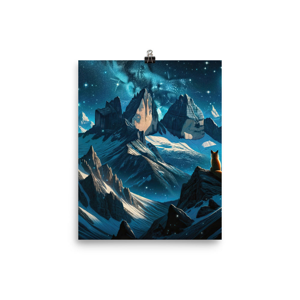 Fuchs in Alpennacht: Digitale Kunst der eisigen Berge im Mondlicht - Premium Poster (glänzend) camping xxx yyy zzz 20.3 x 25.4 cm