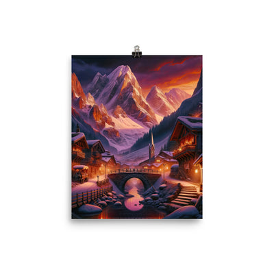 Magische Alpenstunde: Digitale Kunst mit warmem Himmelsschein über schneebedeckte Berge - Premium Poster (glänzend) berge xxx yyy zzz 20.3 x 25.4 cm