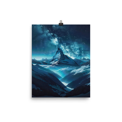 Winterabend in den Bergen: Digitale Kunst mit Sternenhimmel - Premium Poster (glänzend) berge xxx yyy zzz 20.3 x 25.4 cm