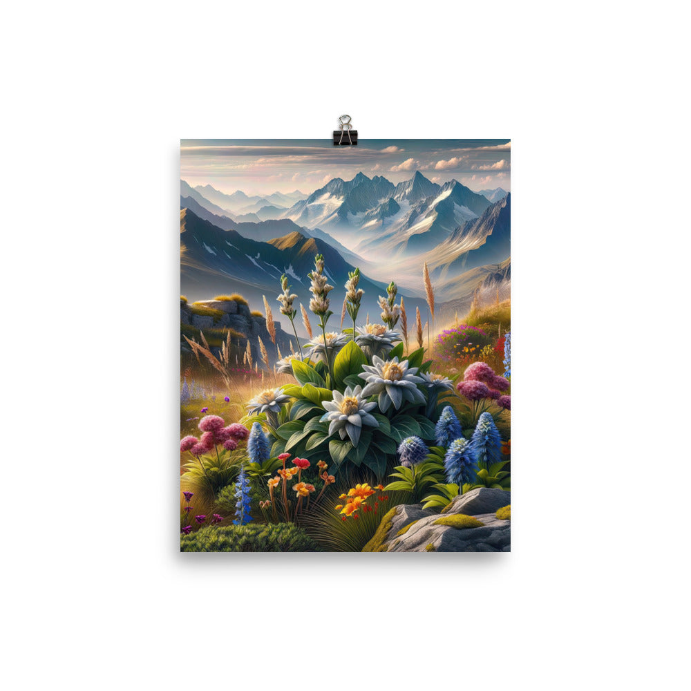 Alpine Flora: Digitales Kunstwerk mit lebendigen Blumen - Premium Poster (glänzend) berge xxx yyy zzz 20.3 x 25.4 cm