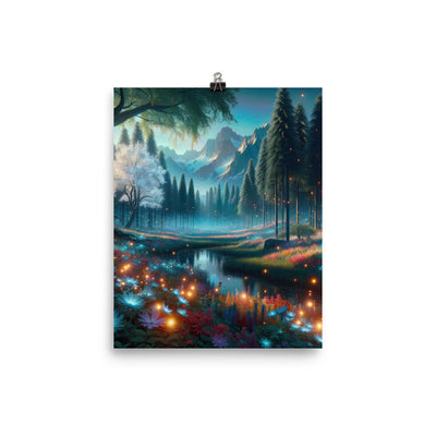 Ätherischer Alpenwald: Digitale Darstellung mit leuchtenden Bäumen und Blumen - Premium Poster (glänzend) camping xxx yyy zzz 20.3 x 25.4 cm