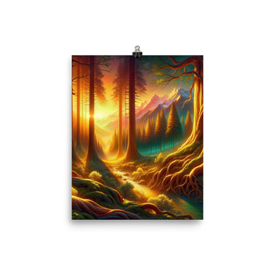 Golden-Stunde Alpenwald, Sonnenlicht durch Blätterdach - Premium Poster (glänzend) camping xxx yyy zzz 20.3 x 25.4 cm