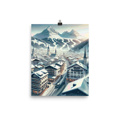 Winter in Kitzbühel: Digitale Malerei von schneebedeckten Dächern - Premium Poster (glänzend) berge xxx yyy zzz 20.3 x 25.4 cm
