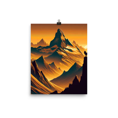 Fuchs in Alpen-Sonnenuntergang, goldene Berge und tiefe Täler - Premium Poster (glänzend) camping xxx yyy zzz 20.3 x 25.4 cm