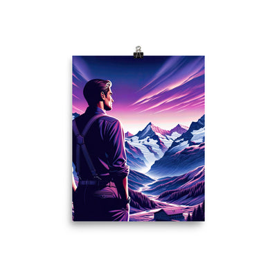 Wanderer in alpiner Dämmerung, schneebedeckte Gipfel ins Unendliche - Premium Poster (glänzend) wandern xxx yyy zzz 20.3 x 25.4 cm