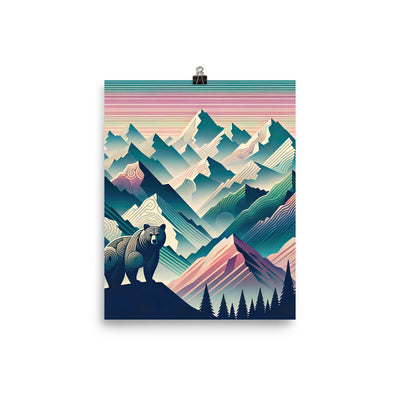 Bär im Panoramablick der Alpen, moderne Kunst-Gebirgsschichten - Premium Poster (glänzend) camping xxx yyy zzz 20.3 x 25.4 cm