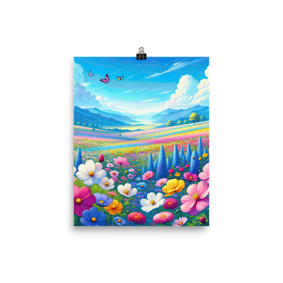 Weitläufiges Blumenfeld unter himmelblauem Himmel, leuchtende Flora - Premium Poster (glänzend) camping xxx yyy zzz 20.3 x 25.4 cm