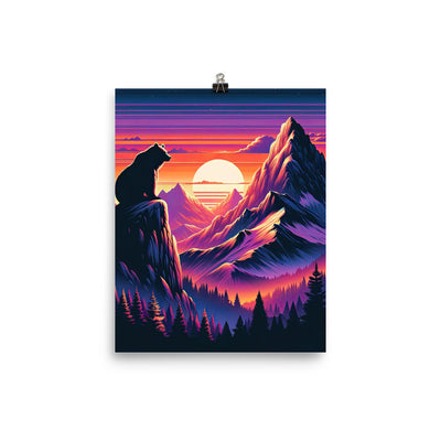 Alpen-Sonnenuntergang mit Bär auf Hügel, warmes Himmelsfarbenspiel - Premium Poster (glänzend) camping xxx yyy zzz 20.3 x 25.4 cm