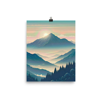 Bergszene bei Morgendämmerung, erste Sonnenstrahlen auf Bergrücken - Premium Poster (glänzend) berge xxx yyy zzz 20.3 x 25.4 cm