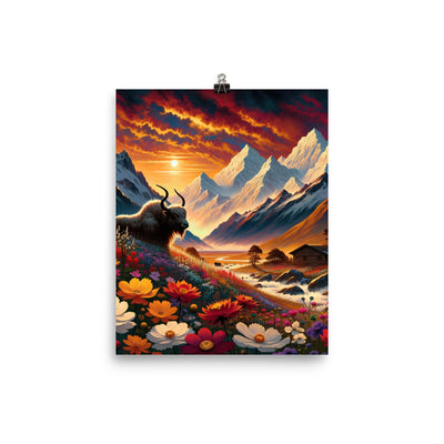 Magischer Alpenabend mit Hochlandkuh und goldener Sonnenkulisse - Premium Poster (glänzend) berge xxx yyy zzz 20.3 x 25.4 cm