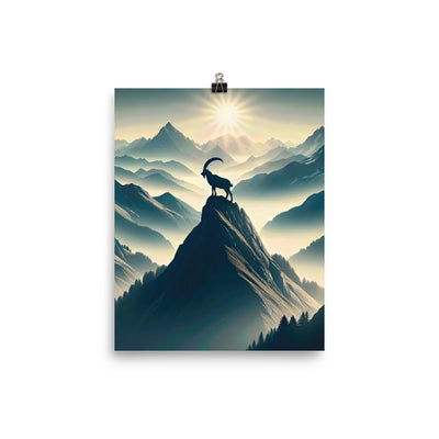 Morgendlicher Steinbock auf Alpengipfel, steile Berghänge - Premium Poster (glänzend) berge xxx yyy zzz 20.3 x 25.4 cm