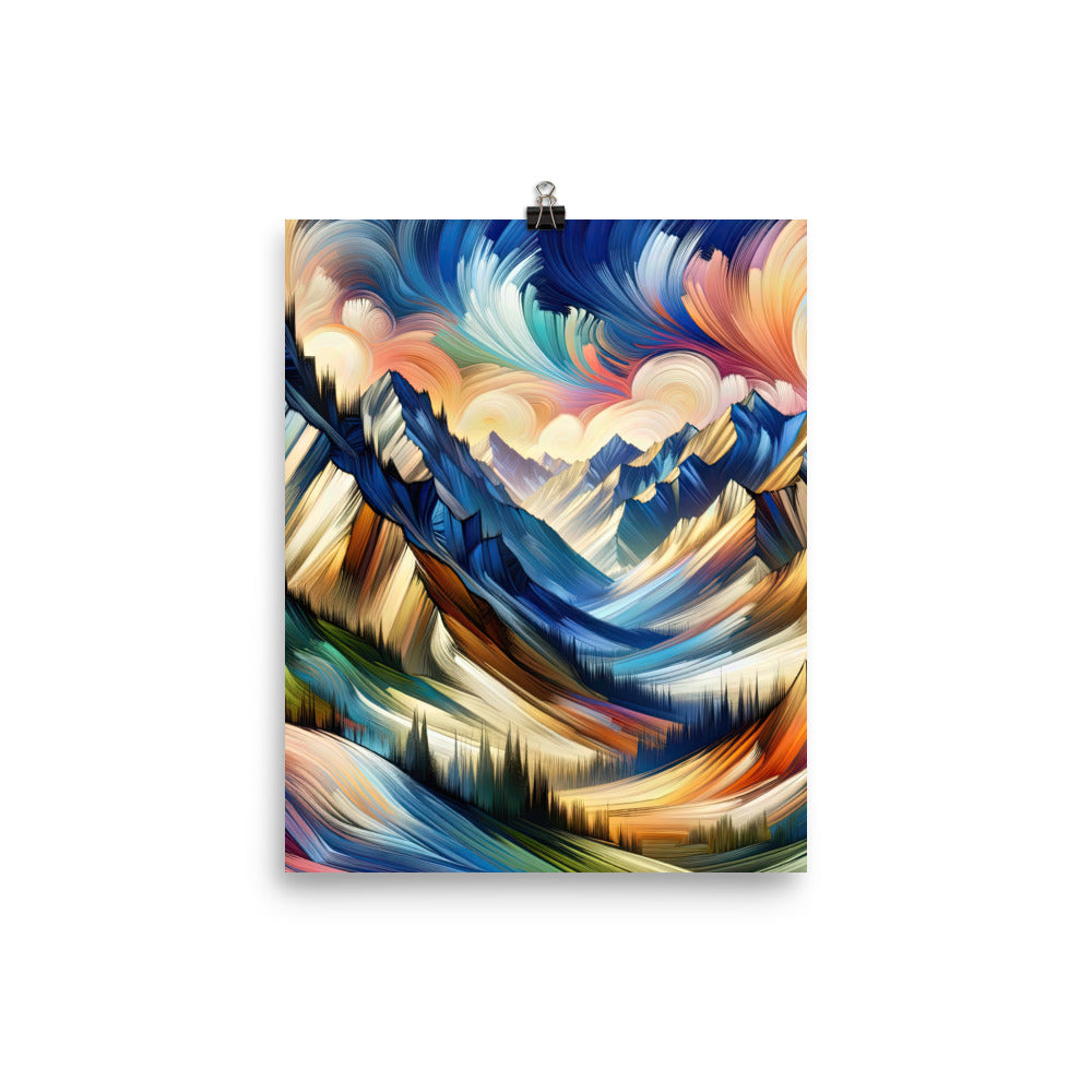Alpen in abstrakter Expressionismus-Manier, wilde Pinselstriche - Premium Poster (glänzend) berge xxx yyy zzz 20.3 x 25.4 cm