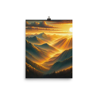 Ölgemälde der Berge in der goldenen Stunde, Sonnenuntergang über warmer Landschaft - Premium Poster (glänzend) berge xxx yyy zzz 20.3 x 25.4 cm