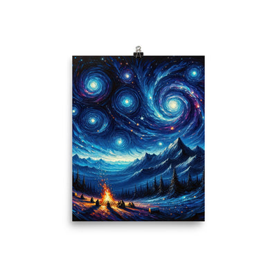Sternennacht über den Alpen inspiriertes Ölgemälde, mystischer Nachthimmel in Blau - Premium Poster (glänzend) camping xxx yyy zzz 20.3 x 25.4 cm