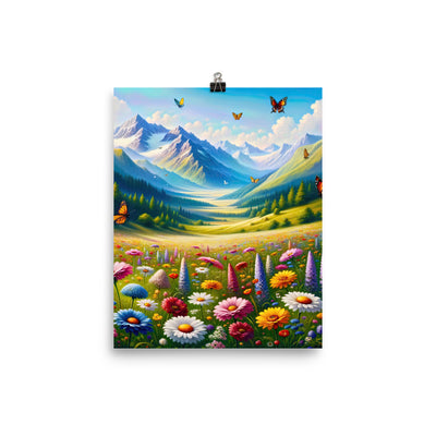 Ölgemälde einer ruhigen Almwiese, Oase mit bunter Wildblumenpracht - Premium Poster (glänzend) camping xxx yyy zzz 20.3 x 25.4 cm