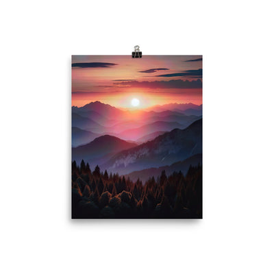 Foto der Alpenwildnis beim Sonnenuntergang, Himmel in warmen Orange-Tönen - Premium Poster (glänzend) berge xxx yyy zzz 20.3 x 25.4 cm