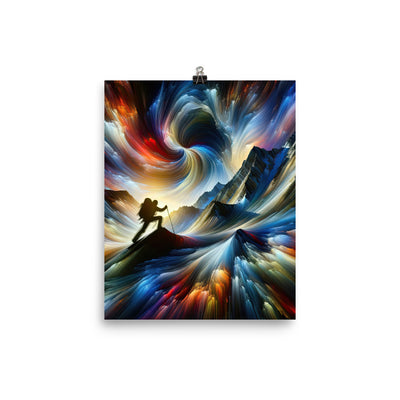 Foto der Alpen in abstrakten Farben mit Bergsteigersilhouette - Premium Poster (glänzend) wandern xxx yyy zzz 20.3 x 25.4 cm