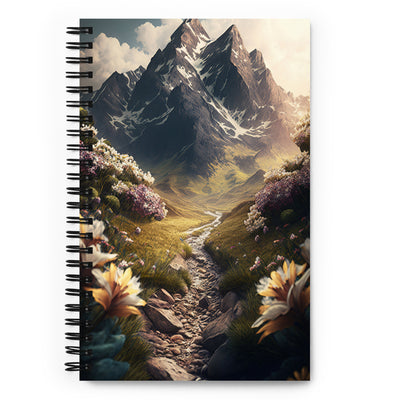 Epischer Berg, steiniger Weg und Blumen - Realistische Malerei - Notizbuch berge xxx Default Title
