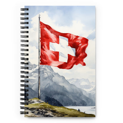 Schweizer Flagge und Berge im Hintergrund - Epische Stimmung - Malerei - Notizbuch berge xxx Default Title
