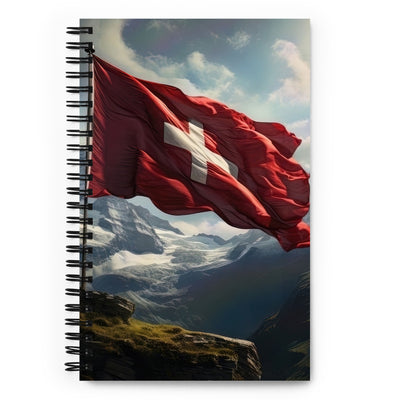 Schweizer Flagge und Berge im Hintergrund - Fotorealistische Malerei - Notizbuch berge xxx Default Title