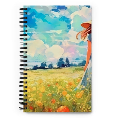 Dame mit Hut im Feld mit Blumen - Landschaftsmalerei - Notizbuch camping xxx Default Title